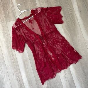 Sheer Lace Robe coverup open womens Red xxlarge lingerie sexy festival romantic